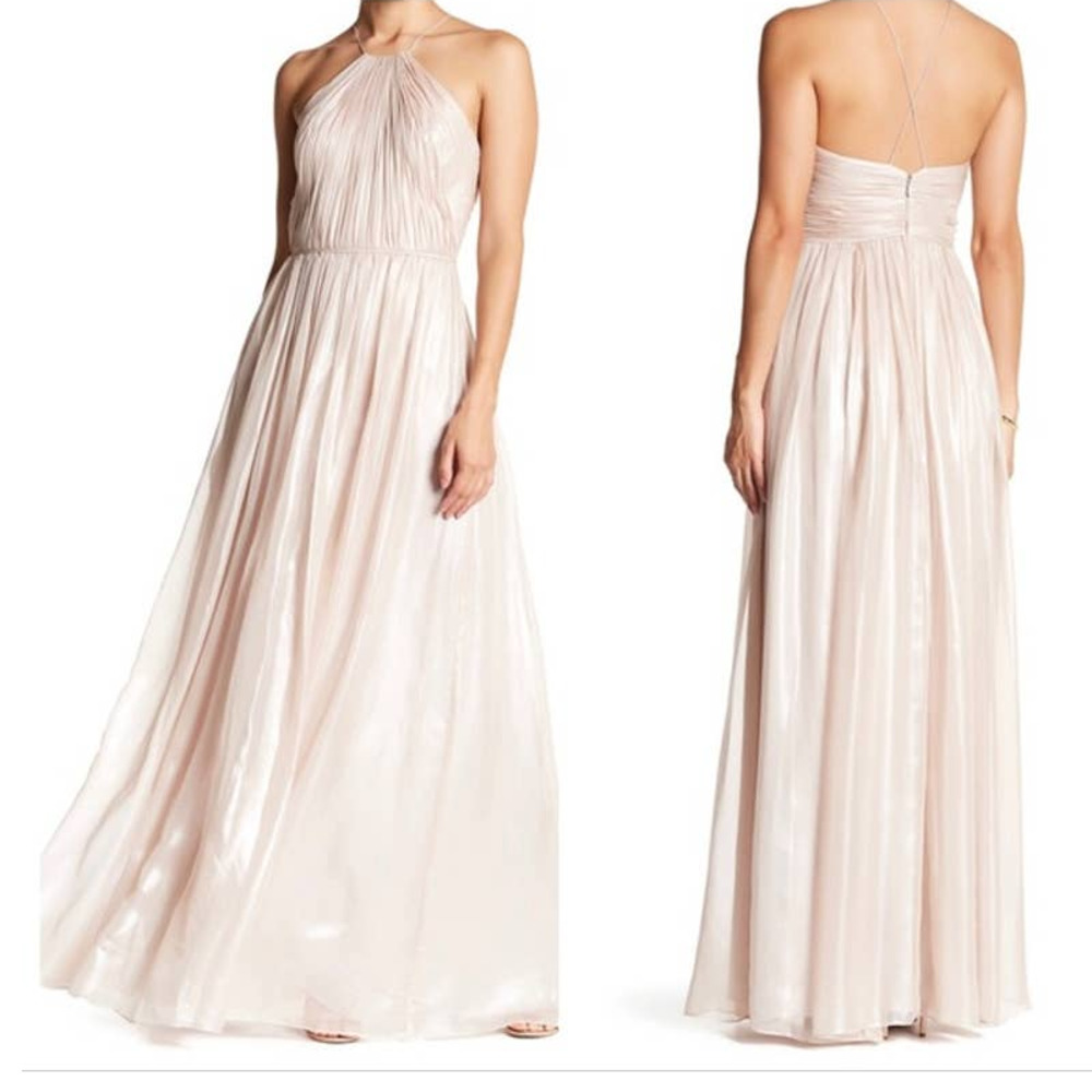 Vera Wang Dress Women's Pink Chiffon Halter Spaghetti Strap Maxi Gown Size 6 NWT